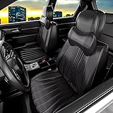 FEELON 2 Pieces LB Front Car Seat Covers, Waterproof Nappa Leather Front Car Seat Protectors with He