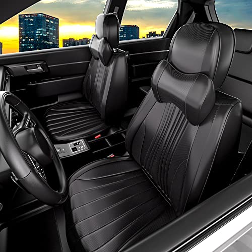 Feelon 2 Pieces Lb Front Car Seat Covers, Waterproof Nappa Leather Front Car Seat Protectors With Headrests, Universal Auto Interior Fit For Sedans Suv Pick-Up Truck, Black #TOP18