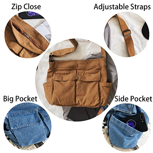 KlaOYer Canvas Messenger Bag Large Hobo Bag Crossbody Shoulder Bag Tote Bag with Pocket for Women and Men4