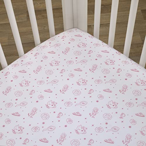 Image of Disney Make A Wish Princess Pink and White Fitted Crib Sheet