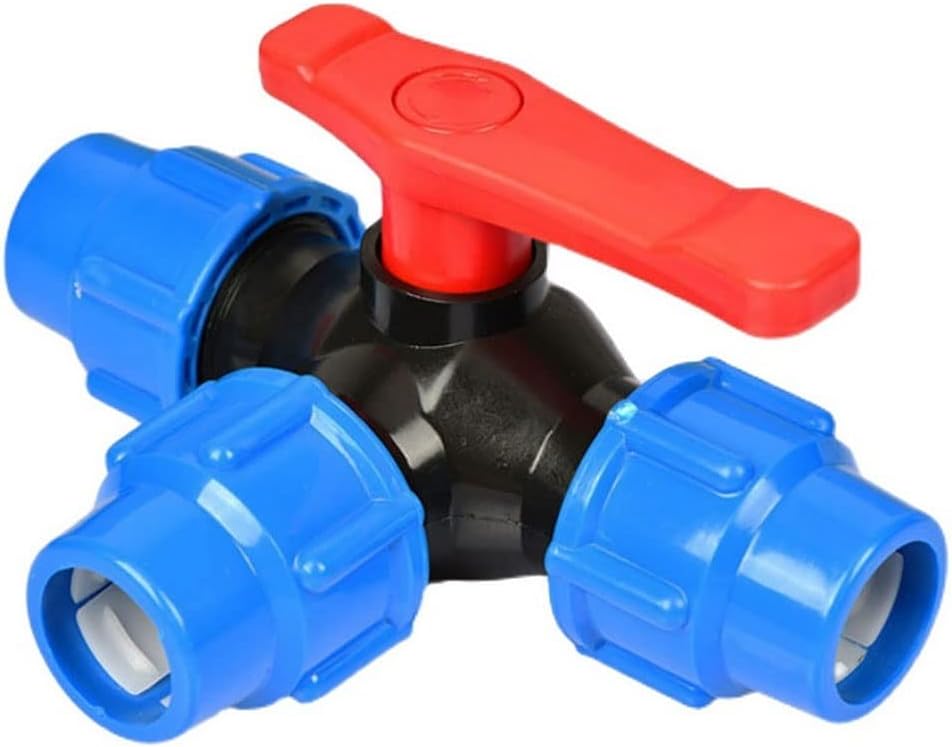 lever ball valves,ball valve,1/2" 3/4" 1" 2" Plastic 3-Way Ball Valve,T-Type PE Quick Connect Pipe Quick Connector 20/25/32/40/50/63mm,1pcs (Color:Blue,Size:25mm) (Color : Blu, Size : 20mm ( Color : P