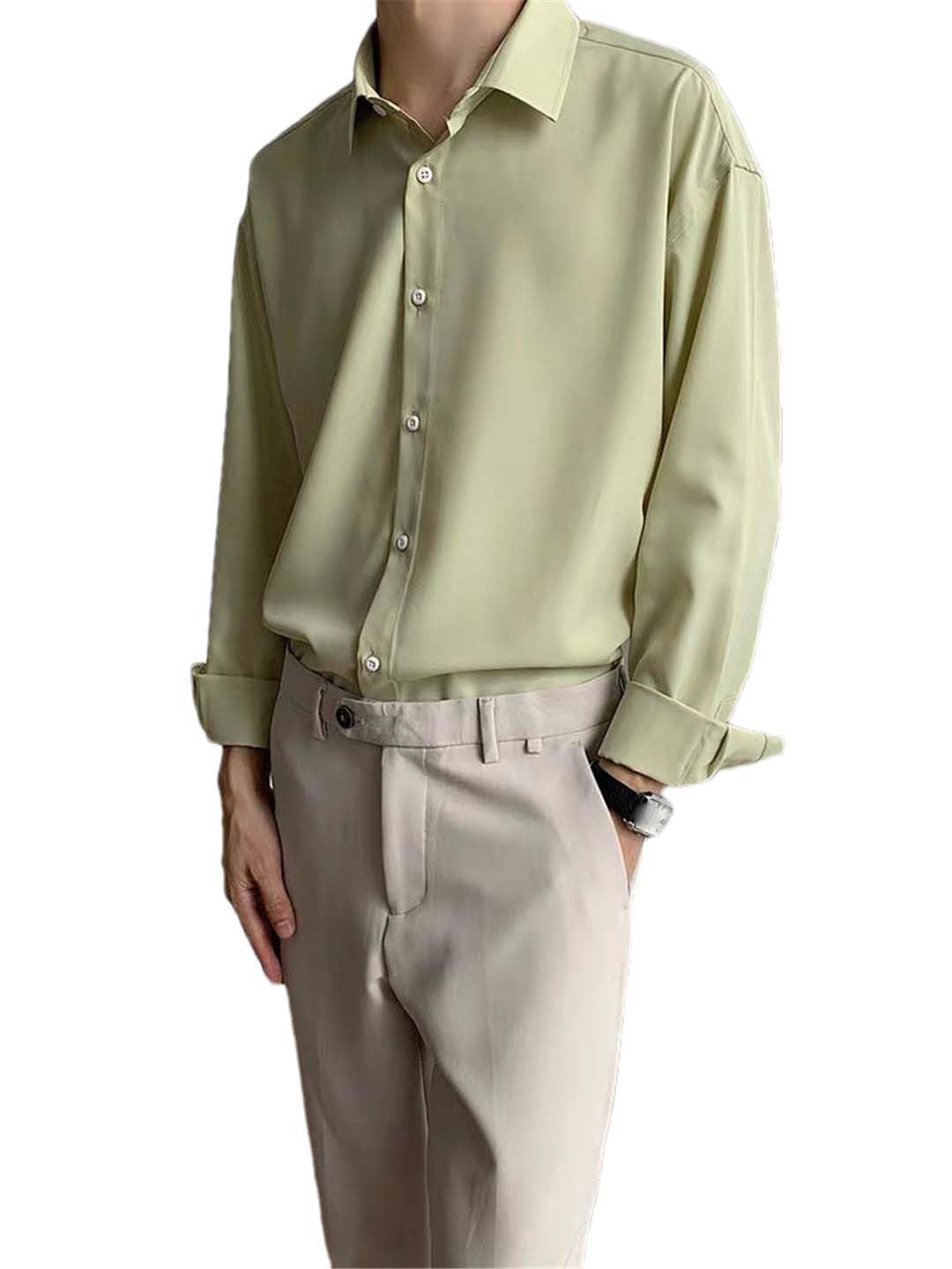 Yeuyyben Camicia Elegante in Chiffon di Seta da Uomo A Maniche Lunghe con Bottoni Casual Allentati Casual Drappeggiati