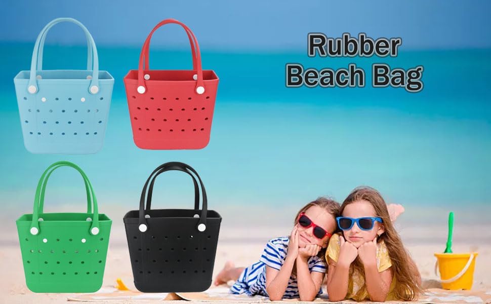 Medium Beach Bag, Waterproof Rubber Beach Bag, Washable Open Tote Bag Durable Tote Travel Bags for Outdoor Sport - Image 2