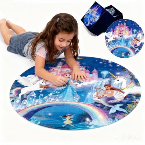 Einhorn Meerjungfrauen Bodenpuzzle,80PCS Große Einhorn Prinzessin Boden Puzzle für Kinder
