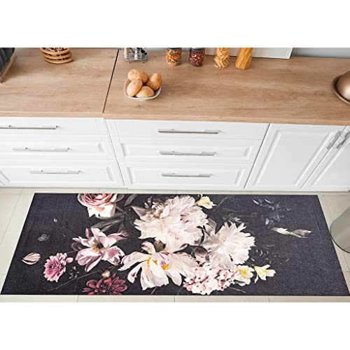 Benissimo-Multy Mats, 24” X 56” Ultra-Thin (1/10 Inch) Kitchen Mat Rubber Backing, Waterproof, Low Profile, Durable & Non Slip, Indoor Floor Mat For Entry, Patio, Busy Areas, Photo Bouquet #TOP18