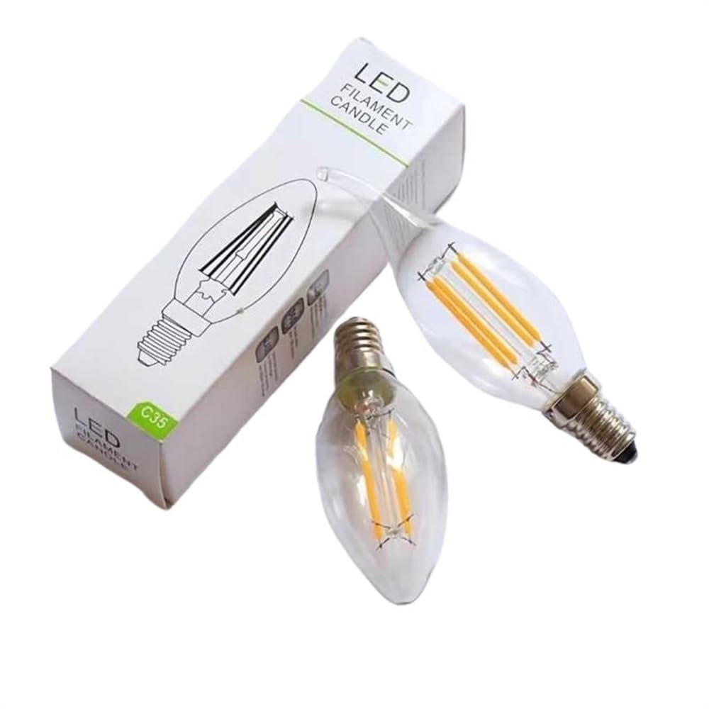 1fortunate Paquete de 5/10/25, bombillas de filamento LED retro C35 4W E14 AC220V bombilla LED tipo vela lámpara de vidrio ámbar(25PCS)