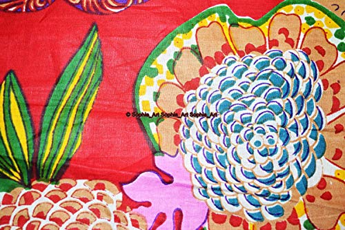Image of Indian Hand-Block Printed Jaipuri Print Tropical Paisley Floral Ethnic Sanganer Kurti Print Cotton Fabric (Red Tropical, 3 Yards)