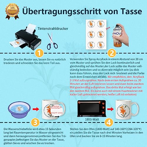 TransOurDream DIN A4X20 Blatt(TRANSPARENT) ECHTE Inkjet Wasserschiebefolie,Kerzentattoos,Water silde Paper,Bedruckbares Aufklebepapier für Spielzeugmodelle,Tassen,Keramik, Glas,Kerze