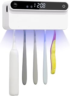 UV Toothbrush Sanitizer, Bathroom Toothbrush Holder Wall Mounted with Sterilizer Function, 4800mAh Charging, Timing Function, Toothbrush Organizer for Ladies Baby Family