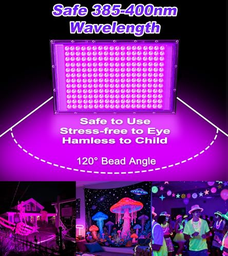 Image of TigQiang 200W 2 Pack LED Black Light IP66 Waterproof, Outdoor Blacklight Flood Light with Plug Switch Cord for Halloween, Neon Glow in The Dark Party, Body Paint, Fluorescent Poster, Classroom Party
