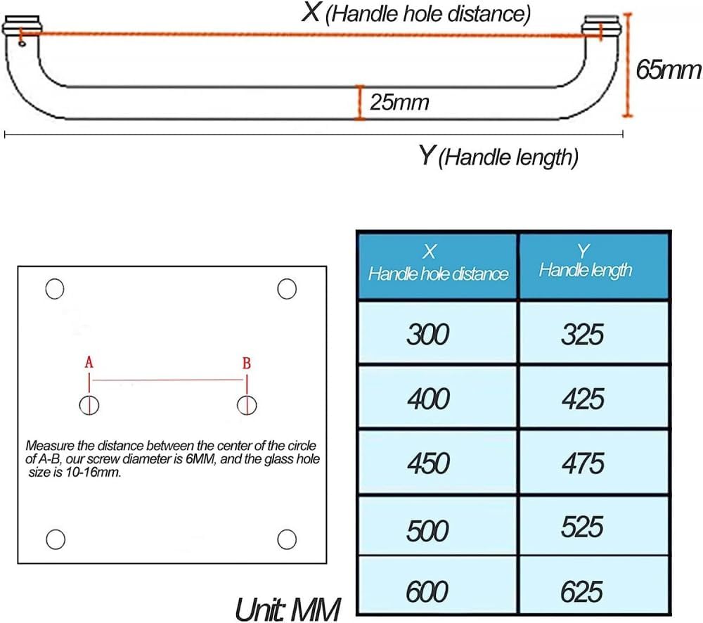 Shower Door Handle Pulls Replacement Sets for Glass Door | Bathroom Door Knobs for Shower Enclosures Screen Internal/External Door Handles-500mm