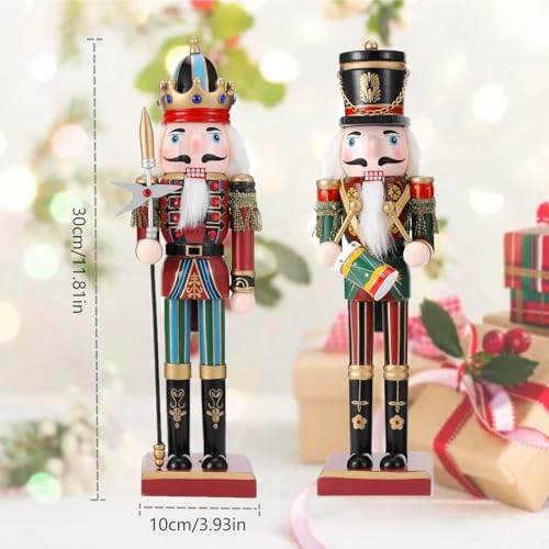2Pcs Nussknacker Soldat, 30 cm Holz-Nussknacker Weihnachtsnussknacker Figuren für den Kamin, Klassischer Weihnachts Nussknacker König Deko Figur, Traditionelle Weihnachten Nussknacker Figuren Deko