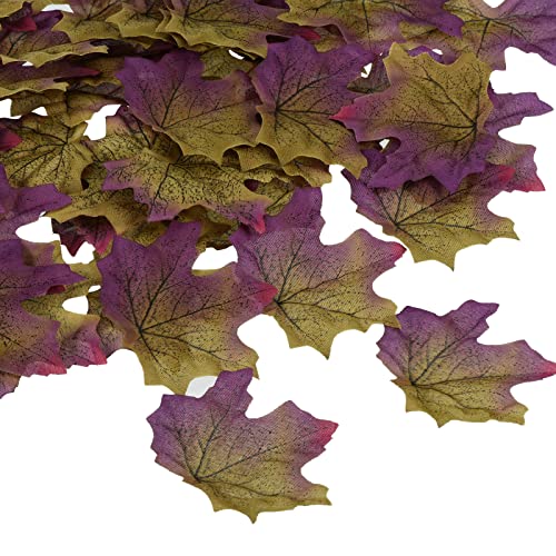 PATIKIL Artificial Leaves, 200 Pcs Fall Maple Autumn Fake Leaf for Wedding Party Thanksgiving Halloween Decoration, Purple
