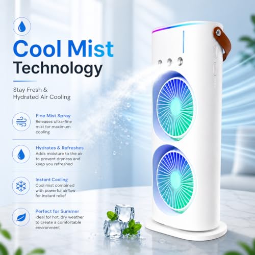 Image of MIKANIX Mini Dual Air Fan Cooler | Mist Spray with 3 Wind Speed Mode | 90 Adjustable Rotation for Room, Kitchen, Home & Office Desk with USB Cable