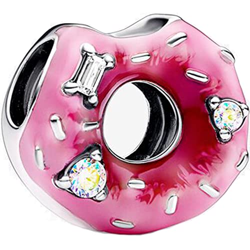 Pink Doughnut Charm Fit Women Bracelet Necklaces Fashion Gifts 925 Sterling Silver DIY Jewelry