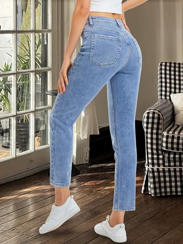 ONESO Women's High Waisted Mom Jeans Stretch Ripped Destroyed with Hole Tapered Casual Boyfriend Jean for Women Denim Pants2