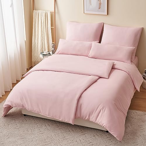 RUIKASI Bettwäsche 135x200 Rosa 4teilig - Hellrosa Mikrofaser Bettwäsche-Sets Oeko-TEX… – Ansicht 4