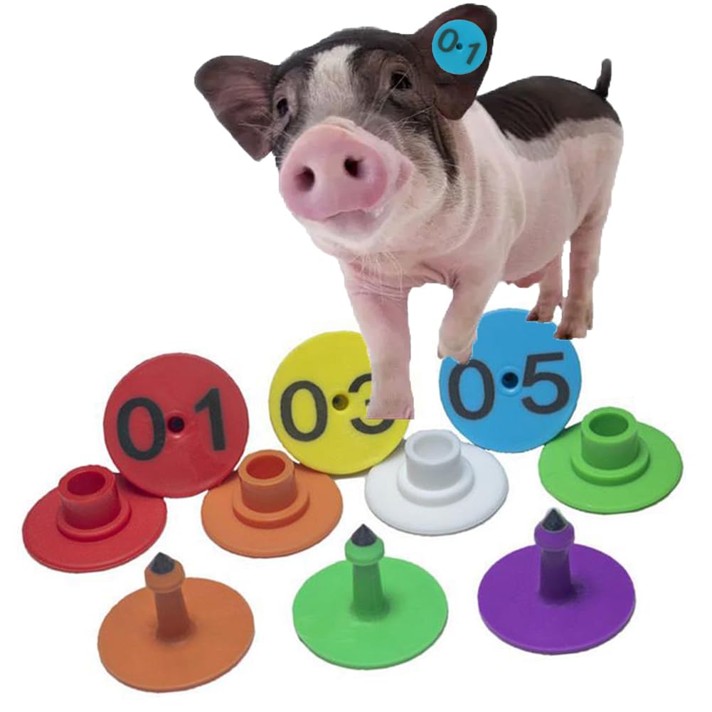 Runde Ohrmarken für Ferkel, Digitale Ohrmarken für Nutztiere, große und auffällige Zahlen zur einfachen Identifizierung 01-100 blau
