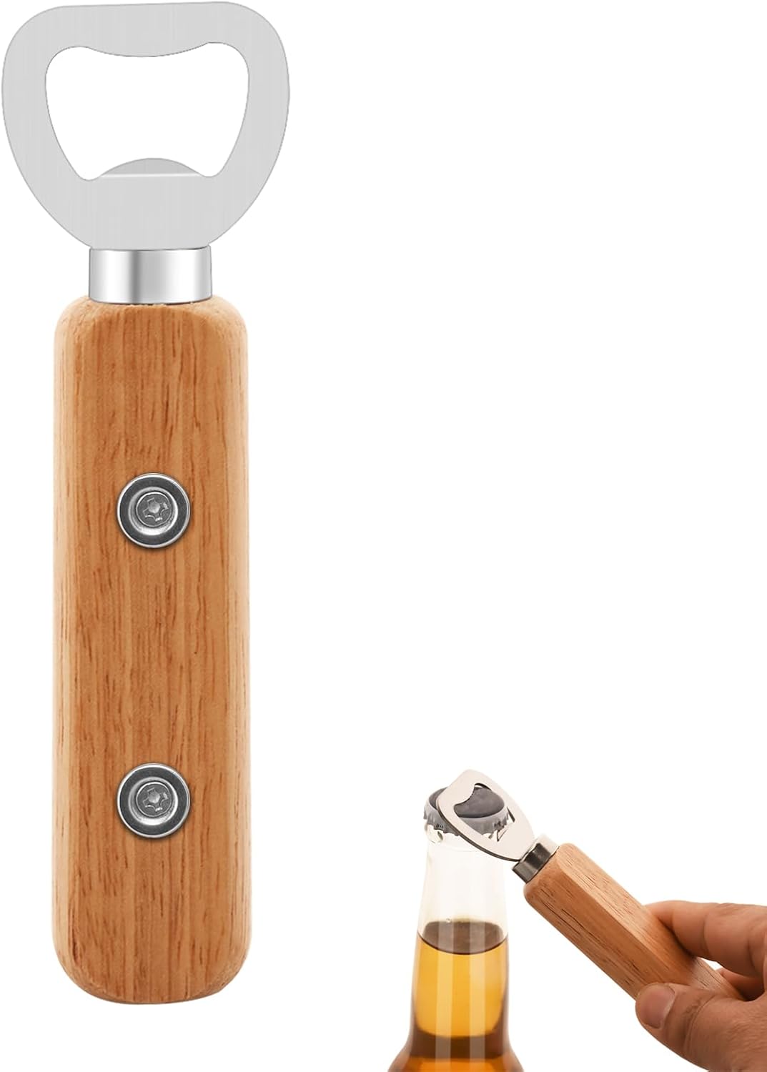1Pc Magnetic Beer Bottle Opener for Fridge with Solid Wood Handle, Easily Stay on the Fridge and RV for Convenient Storage - Cool Kitchen Gadget, Gift for Fathers Husbands Bartender (1) image 2