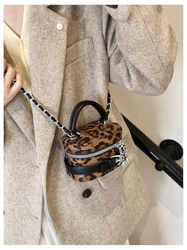 Women's Leopard Zipper Shoulder Handbags Chain Mini Crossobdy Box Bags Y2K Square Purse2