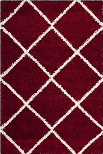 Image of Carpet for Hallway, Kitchen, and Modern InteriorsCarpetCozy Shag Runner for Living Room, Bedroom & Office Decor ETC Size 2x5 feet, Patten-Solid Red M
