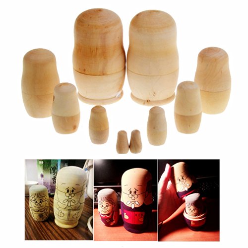 Elet-mall 5 pcs Unpainted DIY Blank Wood Embryos Russian Nesting Dolls Matryoshka Toy
