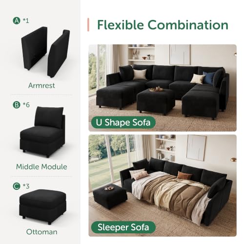 Image of HONBAY Oversized Modular U Shaped Sectional Sofa with Storage,Black