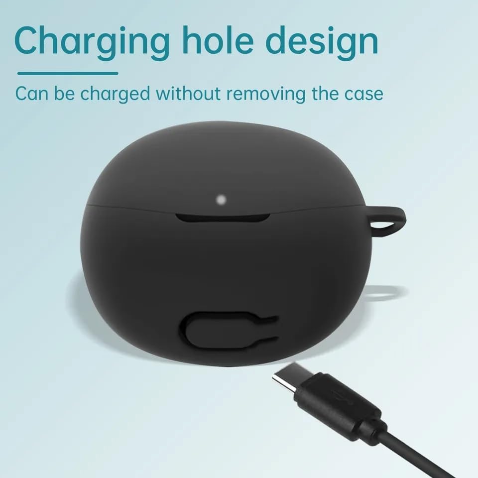 Image of Amazon Basics Case for Oppo Enco Air 3, Silicone Soft TWS Pouch with Hook, 360 Full Shock-Absorbing Protection (Black) (Cover Only)