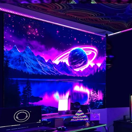 Image of Nuxovilar Galaxy Planet UV Reactive Tapestry, 59.05 inchx39.37 inch Polyester