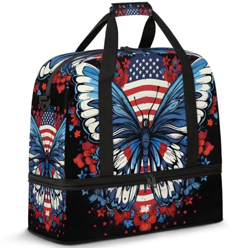 Large Weekender Overnight Bags Abstract Butterfly Flag Travel Duffel Bag for Women Men Gym Bag With Shoe Compartment Foldie Travel Tote Bag Carry On Personal Item Bag for Travel Gym Sports