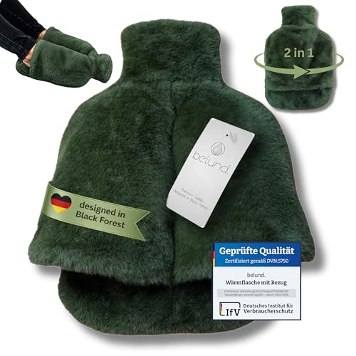 belund. Original Fußwärmer flauschige Wärmflasche mit beidseitig extra dickem Plüsch-Bezug - 2in1 Bettflasche und Fußwärmflasche Fußwärmer ohne Strom weiche Wärmflasche in grün - Forest Green