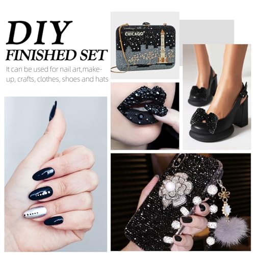 Image of Black Flatback Rhinestones, Glass Rhinestones for Nail Art and Craft, Glue Fix, Loose Crystal Gemstones(Black, SS16, 2880pcs, 3.8-4.0mm)