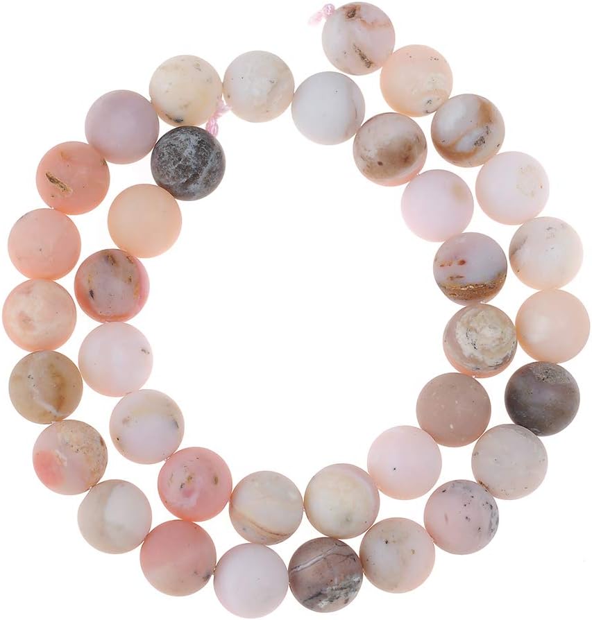 Natural Stone Real Beads 12mm Pink Powder Opal Gemstone Round Loose Beads Crystal Energy Stone Healing Power for Jewelry Making DIY,1 Strand 15"