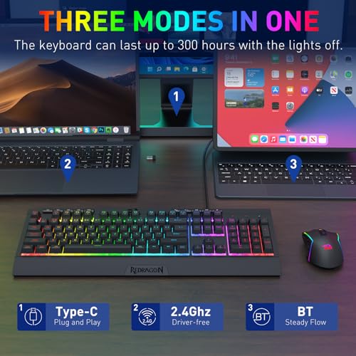 Image of Redragon S151 PRO 3-Mode Wilreess Gaming Keyboard & Mouse Combo, 104 Keys K525 RGB Membrane Keyboard and 10000 DPI M616 Gaming Mouse Bundle