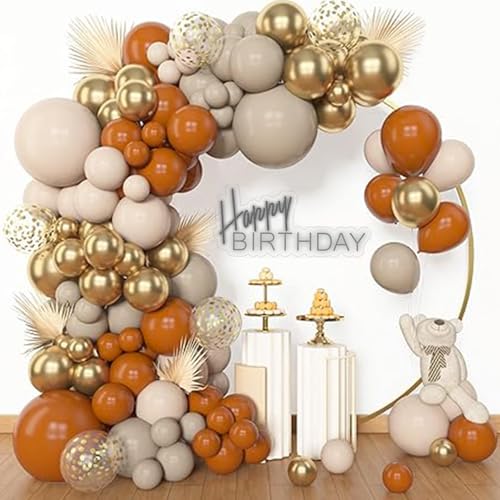 Archloon 156pcs Burnt Orange Balloon Garland Arch Kit Different Sizes 18 12 10 5inch White Sand Nude Latex Metallic Gold Confetti Fall Thanksgiving Balloons for Baby Shower Birthday Party Decorations