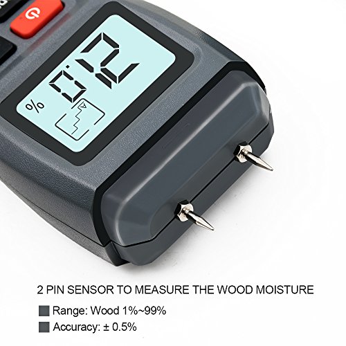 ERAY Digital Moisture Meter for Wood with Backlight LCD, Pin Type, Measure Firewood/Furniture/Floor/Trees Moisture Content - Battery Included
