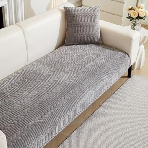 Image of HOMETHREADS Premium Embroidered Cotton Sofa Cover Mat with PVC Backing for Non-Slip Comfort (L.Grey, 1 Seater | 70x70cm)