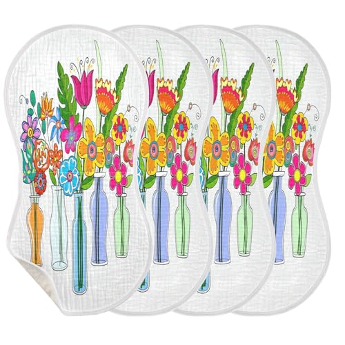 J JOYSAY Vase Flower White Baby Burp Cloths for Boys Girls Large 22''x11'' Cotton 4 Layer Burp Cloths Pack for Infant Baby one sizex4