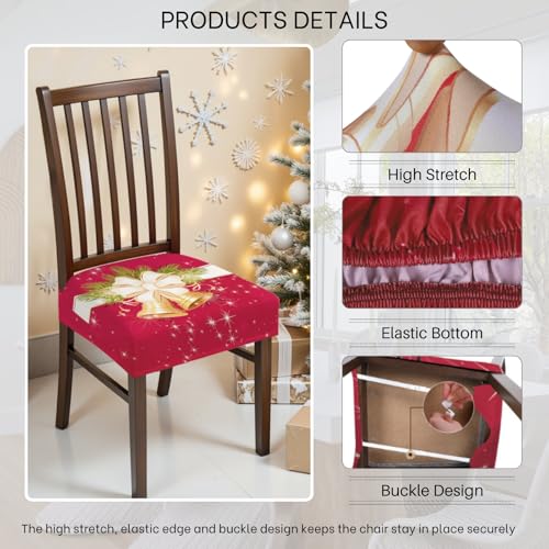 Image of SearchI Dining Chair Seat Covers Set of 6, Rear Covered, Christmas Bell