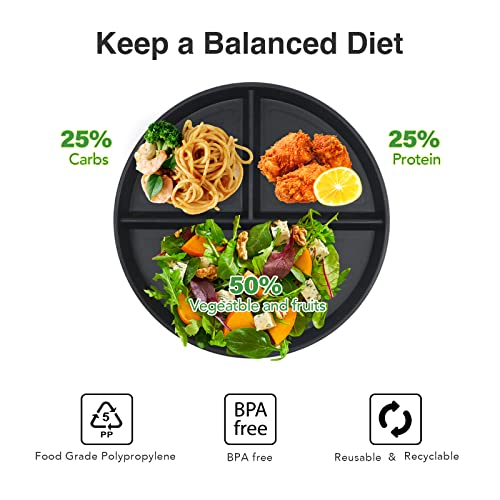 greenandlife Unbreakable Plastic Dinner Plates, 9 inch Portion Control Plates, 4Pcs Reusable Divided Plate Set - Image 2
