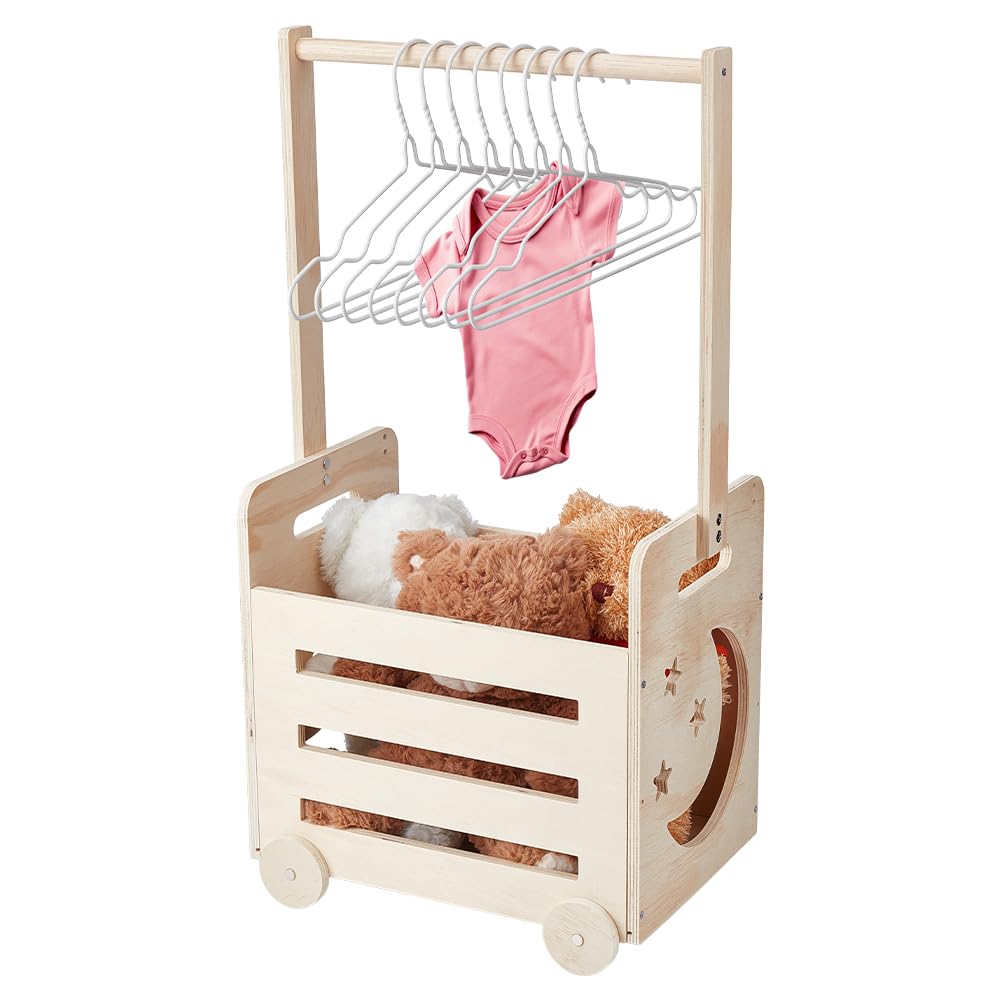 UNICRAFTALE Wooden Baby Shower Crate Closet Baby Storage with 6pcs ' Hanger Crate Hamper Shower Party Basket with Leaf Vine A~Z Cutout Welcome Babies Gifts Pregnancy Gifts for Parents 41x28x74cm