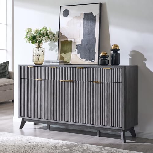 OKD Fluted Storage Cabinet with Drawers, 60" Morden Buffet Sideboard