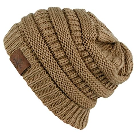 Angela & William Winter Warm Thick Cable Knit Slouchy Skull Beanie Cap Hat - Brown Cover