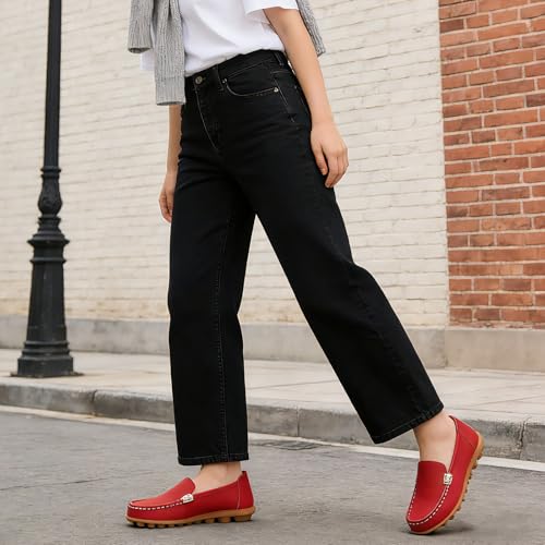 Image of Women's Comfortable & Lightweight Leather Loafers Slip-Ons Driving Walking Mocs Boat Shoes Cute Business Casual Dress Shoes Work Flats for Women