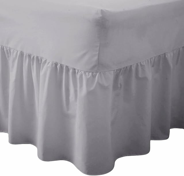 Comfy Nights Plain Dyed Polycotton Easy Care Valance Fitted Sheet In 19 Colors (Double, Grey/Silver)