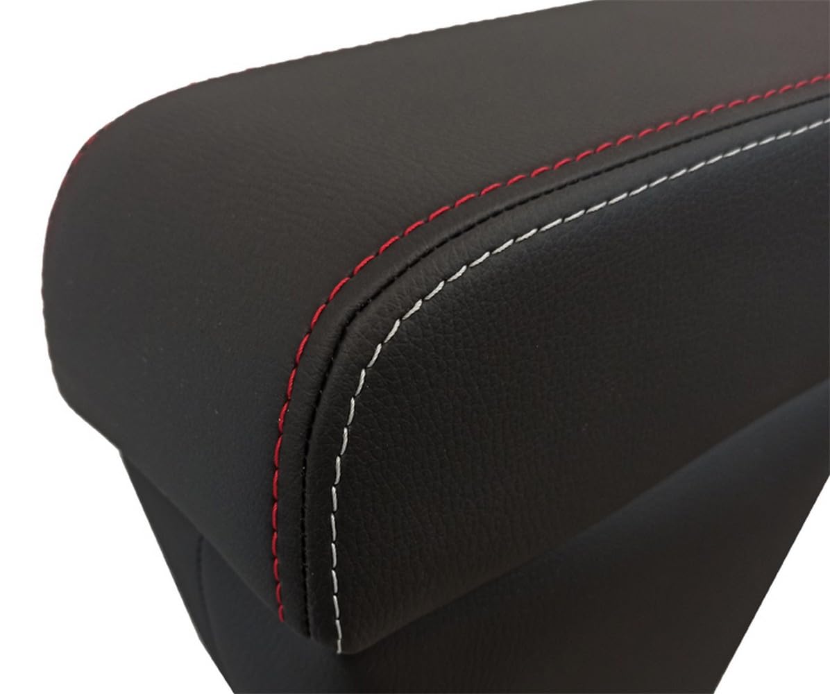 WOOD COMPANY Bracciolo Premium per 500X Sport Nero con Doppie Cuciture, Rosso e Grigio, Montaggio Integrato invisibilmente, Ampio vano portaoggetti Compatibile con 500X