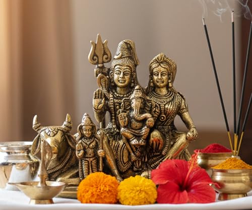 Image of ESPLANADE Brass Shiv Pariwar - Shiva Family - Shiv Parvati Shiva Bholenath Shankar Ganesha Nandi Murti Moorti Idol Statue Sculpture - 5.5 inch Inches