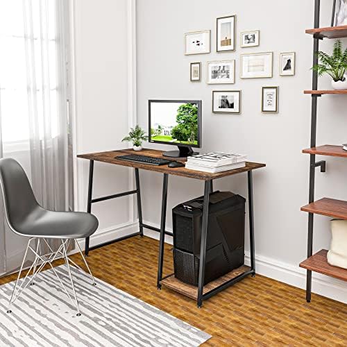 EUGAD Computer Desk with Shelves PC Laptop Desktop Workstation Study Table Home Office Work Table Metal MDF 120x60x76cm Vintage Wood