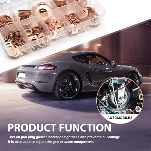 Image of Pack-200 Car Flat Gasket Combination Set, Oil Pan Plug Leak-Proof Sealing Gaskets, M5 M6 M8 M10 M12 M14 9 Specifications Copper Metric Washers with Storage Box, Universal for Most Cars (Gold)