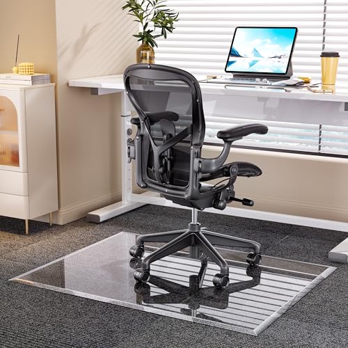 [Tempered Glass] 48“ x 36” Beveled Edge Glass Chair Mat with Polished Edge Clear Office Chair Mat, Glides Smoothly, Suitable for Carpet or Hardwood Floors